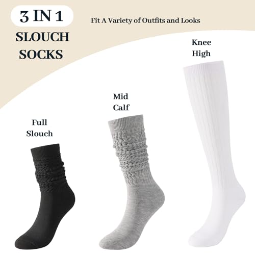 Image of Pleneal 2 Pairs Slouch Socks for Women Long Slouchy Scrunch Socks, Knit Chunky Boot Sock,Black&Grey