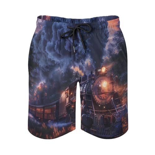 Train The Express American Railroad Men's Swim Trunks Quick Dry Hawaii Board Shorts Mesh Lining Beach Swimwear with Pockets3