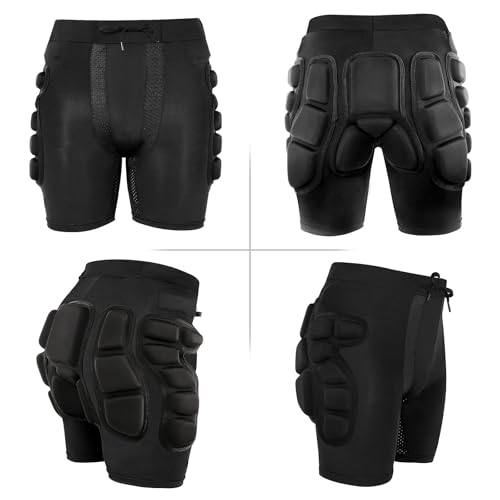 Relaxyee Protektorhose Herren Damen, 3D-Schutz Gepolsterte Kurze Hose für Snowboarding, Skaten und Skifahren, Eva Pad Protektor Hüftschutzausrüstung Shorts für Hüfte, Po und Steißbein, Schwarz, L