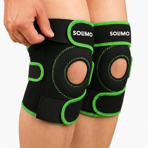 Image of Amazon Brand - Solimo Open Patella Support for Arthritis, Ligament Strain, Joint Comfort & Everyday Stability | Adjustable Compression Knee Wear for Men & Women Universal