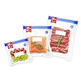 ZABINS 60 Pcs Reusable Vacuum Sealer Bags for Food, 3 Size BPA-Free Vacuum Storage Bags with Sealing Clips & Leak-Proof Design for Sous Vide Cooking, Freezer, Microwave Heating