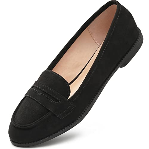 festooning Womens Loafers Shoes Ladies Slip On Moccasins Black Work Shoes Comfy Office Shoes