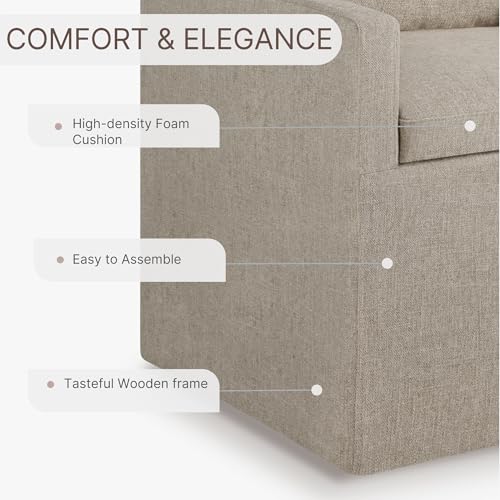 Image of KISLOT Upholstered Dining Chairs Set of 4 with Casters, Sand | Modern Rolling Dining Room Arm Chairs with Washable Cover, Hidden Storage Seat, Linen Look Fabric, Padded Kitchen Chairs