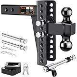 Adjustable Trailer Hitch -Drop Hitch-Tow Hitch Fits 2 inch Receiver-8inch Drop/Rise, 2' & 2-5/16' Ball Hitches for Trucks, 20,000 LBS GTW, Trailer Hitches with Anti-Theft Pin, Black
