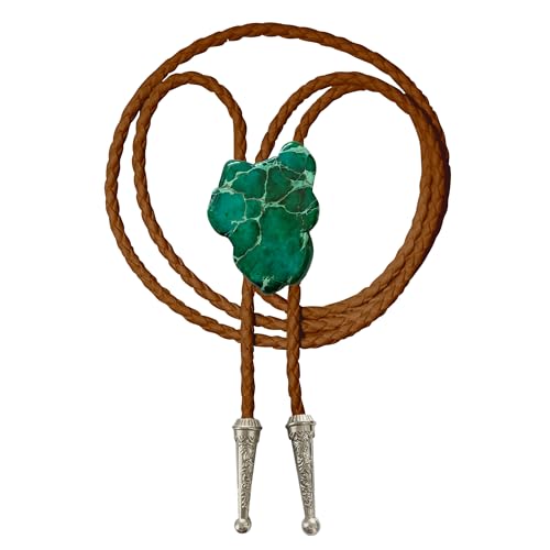 Image of Daisy Del Sol Bolo Tie Turquoise Stone Braided Vegan Faux Leather Silver Tips Handmade Necklace Adjustable Boho Western Jewelry