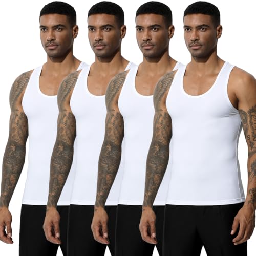 Arjen Kroos Men's Workout Tank Top 4 Pack Muscle Sleeveless Gym Shirts Activewear Slimming Vest Undershirts