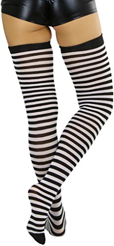 Image of ToBeInStyle Women's Opaque Hosiery Thin Striped Thigh High Long Stocking