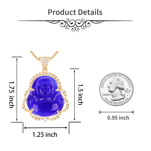 Image of ASGIFT Laughing Buddha Necklace Cubic Zirconia Green Jade Buddha Pendant with 18K Gold Plated Chain Lucky Buddha Necklace Jewelry Gift