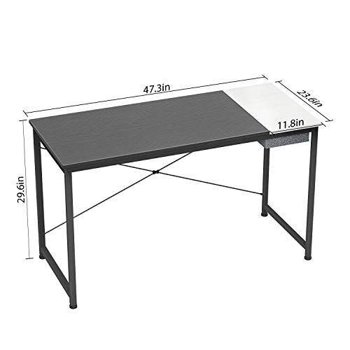 Foxemart Computer Desk, 47 Inch Study Writing Desk For Home Office Workstation, Modern Simple Style Laptop Table With Storage Bag/Drawer, Black And White #TOP2