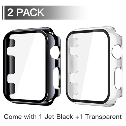 Image of Misxi Case with Screen Protector for 42mm Apple Watch Series 3 /2 | 2-Pack Cover with Tempered Glass for 3 /2, Scratch Resistant Sensitive Touch, 1 Jet Black + 1 Transparent