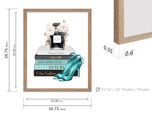 Image of Poster Master Designer Print - Fashion Poster - Shoes, Perfume & Flower Art - Chic Gift for Women & Fashionista - Luxury Haute Couture Decor for Bedroom or Girl's Room - 16x20 Beige Framed