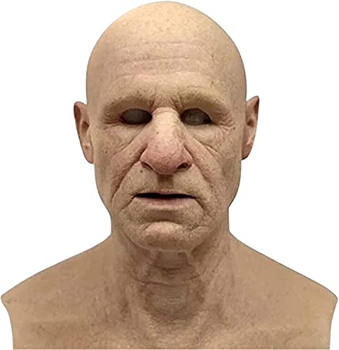 Kapihi Halloween Mask Realistic Old Man Mask Creepy Human Latex Mask,Scary Wrinkle Halloween Cosplay Costume Mask Party Props (E)