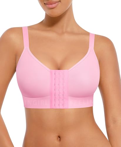 Image of FeelinGirl Post Surgery Bras for Women Front Closure Mastectomy Bras Surgical Wireless Full Coverage Compression Bra