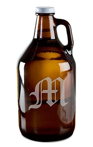 Olde English Upper Case 'M' Hand-Made Etched Glass Beer Growler 64 oz