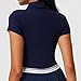 Xnihocha Women's Golf Athletic Short Sleeve New Top - Quick Dry Deep V Collar Naked Feel Soft Comfort Outdoor Running Fitness Tennis Wear Navy Blue X-Large