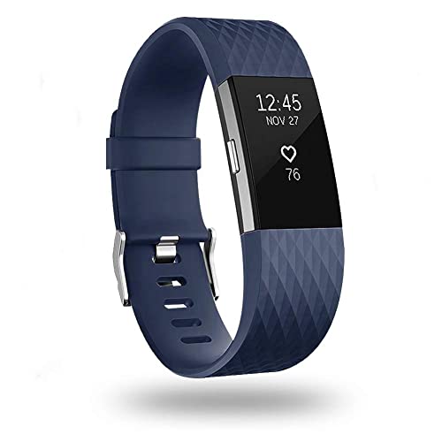 POY Replacement Bands Compatible for Fitbit Charge 2, Classic & Special Edition Sport Wristbands, Large Navy, 1PC