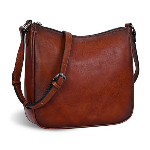 Bolso cruzado de cuero para mujer ajustable color marrón miniatura 1