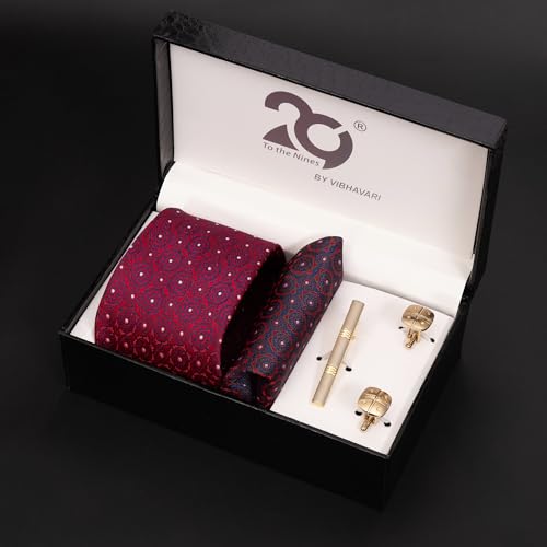 Image of To The Nines Men's Tie, Pocket Square & Cuff links Set and Lapel Pin, Gift Pack for Him