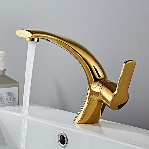 Grifo lavabo mezclador dorado para renovar el baño con elegancia F6141-2