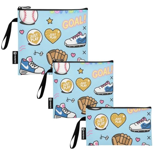 Amooorous Bolsa de bocadillos reutilizables con patrón de portería de pelota suave, color blanco, azul, amarillo, impermeable, apta para alimentos, con cremallera, para campamento, amigos y equipo