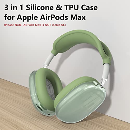 Image of Silicone Case Cover for AirPods Max 2 / AirPods Max Headphones (Green) | Clear Soft TPU Ear Cups Cover /Ear Pad Case Cover /Headband Cover for AirPods Max,Transparent Accessories for Apple AirPods Max