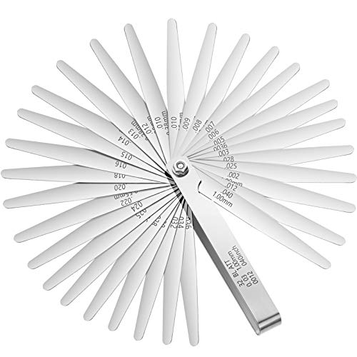 Hotop 32 Blades Steel Feeler Gauge Tapered Feeler Gauge Set Stainless Steel Dual Marked Metric and Imperial Measuring Tool for Measuring Gap Thickness or Width(0.03-1 Mm)
