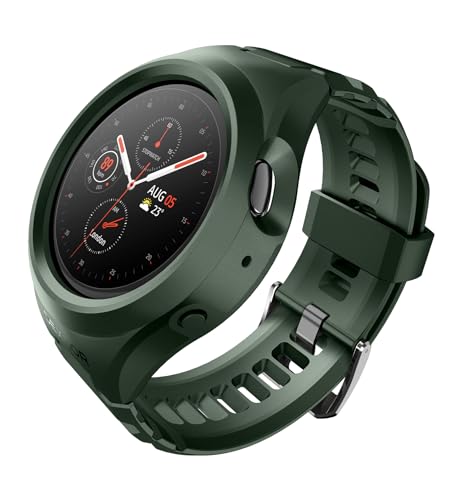 Dexnor for Samsung Galaxy Watch Active 2 Band 44mm, New Upgrade [Raised Bezel & Snap-on] Rugged Shockproof Case with Adjustable Strap Band for Galaxy Watch Active 2 [44mm] 2019 Release, Army Green