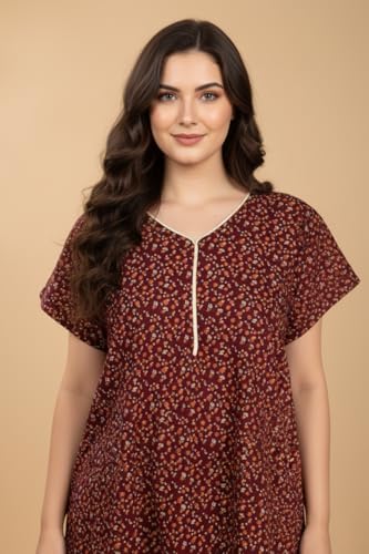 Image of Bahumaan Pure Cotton Nighty for Woman | Floral Gown for Women Nightwear with Pocket | Cotton Nighty for Women Stylish | Perfect for Daily Comfort | Maxi Women