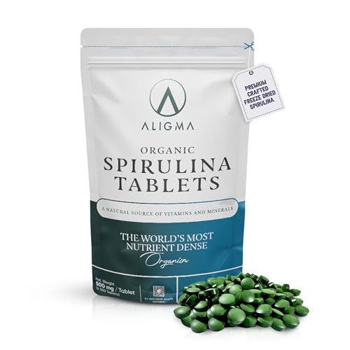 Aligma Organic Spirulina Tablets 500500 mg for Immune System Booster Super Greens Tablets Loaded with Vital Nutrients & High in Vitamins Gluten Free&Calcium Vegan Protein Tablet|Resealable Package