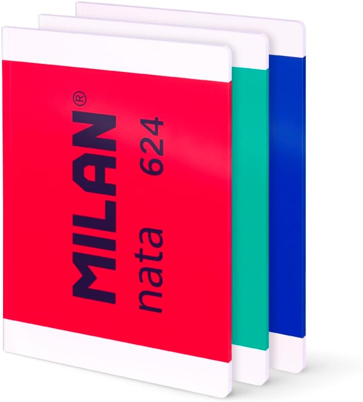 MILAN Pack of 3 A4 Notebooks, Glued Paper, Squared Paper, 48 Sheets of 95 g/m², Nata Collection 624 Since 1918