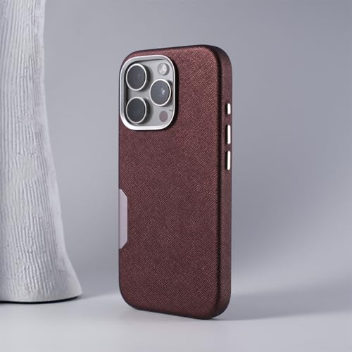 Coque iPhone 16 Pro bordeaux rigide avec bouton tactile actif et objectif en métal