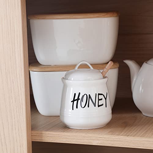 Haotop Porcelain Honey Jar With Lid And Honey Dipper 12Oz (White) #TOP3