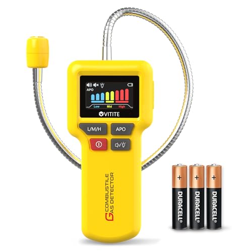 Gas Leak Detector, VITITE Natural and Propane Gas Detector for Home and RV, with Illuminated Flexible Probe, Locating The Source of Combustible Gas Leaks (Includes Battery x3 & Storage Bag) - Yellow