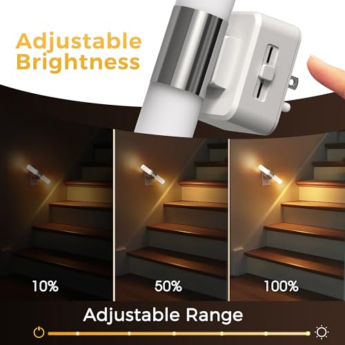 Image of L LOHAS LED Night Light, 2 Pack Night Lights Plug into Wall, 3000K Soft White, 0-100LM Adjustable Brightness, 180 Rotating Plug in Night Light with Auto Light Sensor (Matte White)