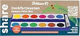share Deckfarbkasten – Wasserfarben-Malkasten mit 12 Farben & Deckweiß – kräftige Malfarben für kreative Kinder – Tuschkasten für Schule, Kunstunterricht – Wasserfarbkasten - Made by Pelikan