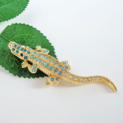 Image of Navachi 18k White Gold Plated White Crystal Crocodile Alligator Az7262 Brooch Pin