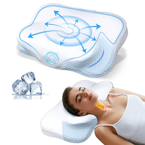 Cooling Pillow for Neck Support, Cervical Pillow for Neck Pain Relief, Contour Memory Foam Pillow Hollow Design, Ergonomic Neck Support Pillow for Side, Back and Stomach Sleepers