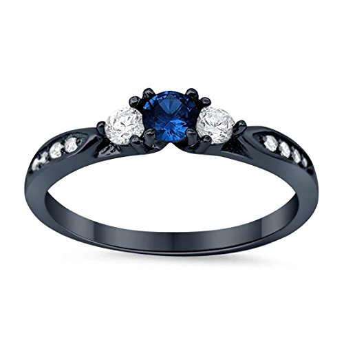 Blue Apple Co. 3-Stone Wedding Engagement Ring Round Cubic Zirconia Three Stone 925 Sterling Silver Choose Color