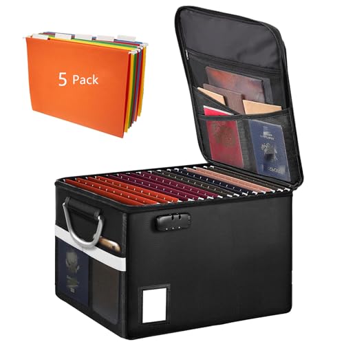 Fireproof Document Box With 5 Pack Hanging File Folders(Letter Size),