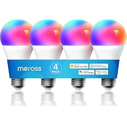 meross Smart RGBWW WiFi LED Bulbs, Apple HomeKit Compatible, 60W Equivalent, 900 Lumens, Multicolor, 4 Pack