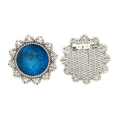 Broche de Piscis en plata fina tallada con la constelación zodiacal mística