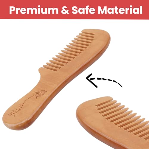 Image of TEMPERIA (1 pcs) Kachi Neem Wooden Comb for Women & Men Hair - Wide Tooth Comb for Tangle Free Curls, Healthy Scalp, Hair Growth, Hairfall & Dandruff Control - Premium & Ergonomic Design (MN02)