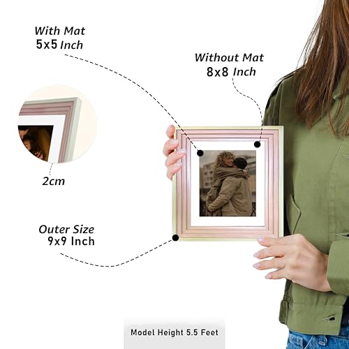 Image of Art Street Luxury Photo Frame for living room, Modern Step Design Photo Frames for Photograph, Art Work, Kids Room Set of 9 (8x8 Inch, Pink)