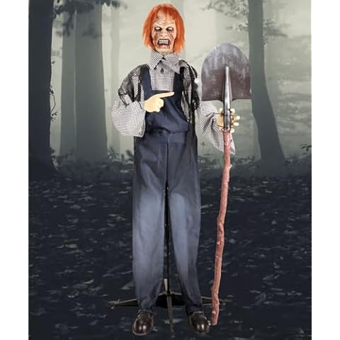 Holidayana Halloween Animatronics Clearance Haunted Farmer. 5ft 3in Animated Halloween Decoration. Standing Killer Farmer Scary Halloween Decoration Outdoor Motion & Sound Activated Cover