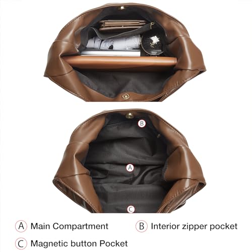 Image of FOXLOVER Sleek PU Hobo Shoulder Bag with Magnetic Closure for Daily Use, Brown