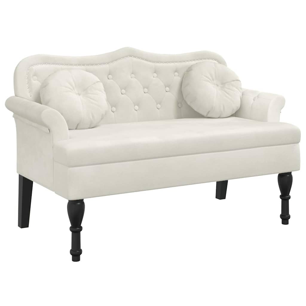vidaXL Banc avec Coussins, Canapé avec Accoudoir et Dossier, Banquette avec Pieds en Bois, Siège de Salon Salle de Séjour, Crème Velours