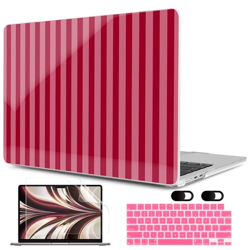 Image of MEEgoodo Case for M5 /M4 /M3 /M2 MacBook Air 13 inch 2026 2025 2024 2022, Fit Model A3449 /A3240 /A3113 /A2681, Case Compatible with MacBook Air 13.6-inch, Red&Pink Stripe