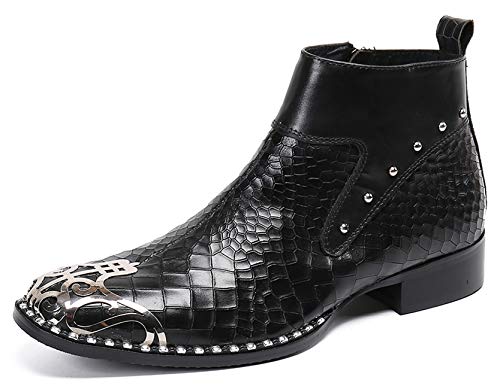 Santimon Mens Boots Metal Tip Zipper Western Leather Dress Chelsea Boots for Men