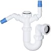 PlumbEZ Telescopic Adjustable Twin Nozzle Swivel P Trap - 40mm (1.1/2) Sink Waste Trap, Washing Machine Waste Pipe Extension, Sink Waste Kit, Sink Waste Solution