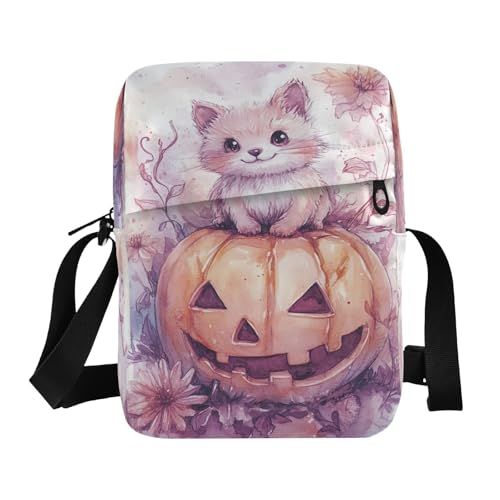 Crossbody Bag Thanksgiving Pumpkin Cat Messenger Bag for Women Men Purse Shoulder Bag Satchel Bag with Adjustable Strap 202b6879